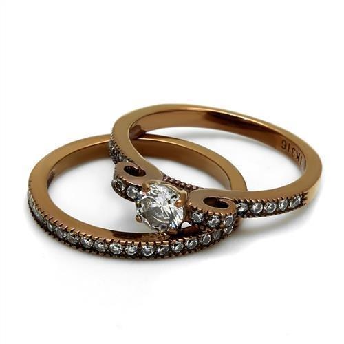 TK2955 IP Coffee light Stainless Steel Ring featuring AAA Grade clear CZ stone, showcasing a stylish and elegant design.