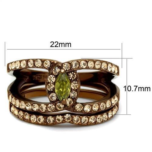 TK2956 IP Coffee light Stainless Steel Ring featuring AAA Grade CZ stone in olivine color, showcasing its elegant design and durable material.