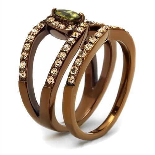 TK2956 IP Coffee light Stainless Steel Ring featuring AAA Grade CZ stone in olivine color, showcasing its elegant design and durable material.