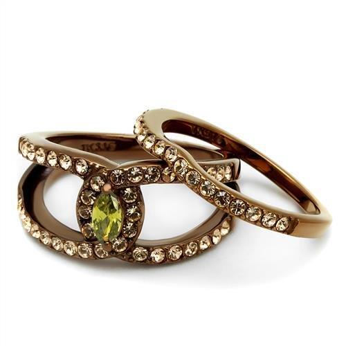 TK2956 IP Coffee light Stainless Steel Ring featuring AAA Grade CZ stone in olivine color, showcasing its elegant design and durable material.