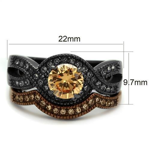 TK2957 IP Light Black and Coffee Stainless Steel Ring featuring a champagne AAA Grade CZ stone, showcasing a modern and elegant design.