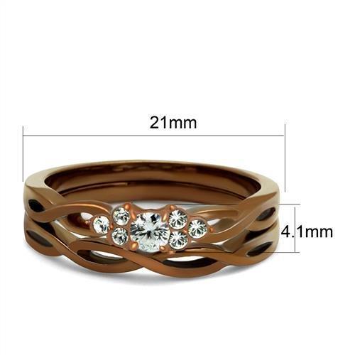 TK2963 IP Coffee light Stainless Steel Ring featuring a clear AAA Grade CZ stone, showcasing its elegant design and durable material.