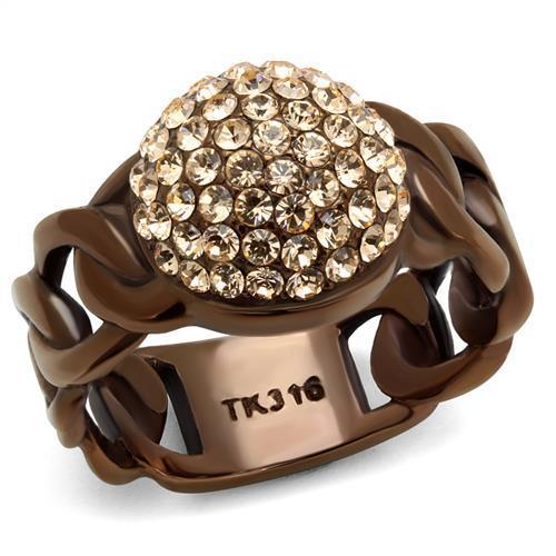 TK2965 IP Coffee light Stainless Steel Ring featuring a light peach top grade crystal, showcasing elegance and durability.