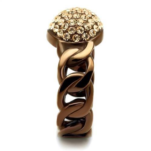 TK2965 IP Coffee light Stainless Steel Ring featuring a light peach top grade crystal, showcasing elegance and durability.