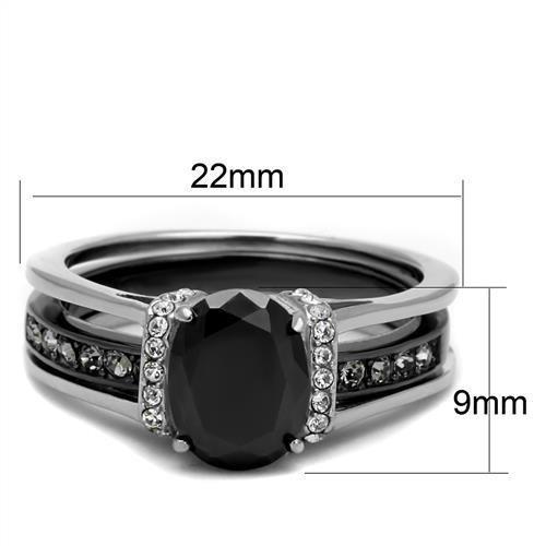 TK2971 Two-Tone IP Black Stainless Steel Ring featuring a jet black synthetic glass stone, showcasing a modern and elegant design.