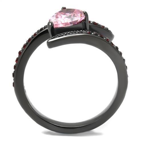 TK2972 IP Light Black Stainless Steel Ring featuring AAA Grade CZ stone in rose color, showcasing a modern and elegant design.
