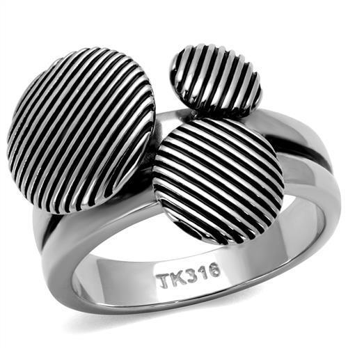 TK2973 High Polished Stainless Steel Ring featuring a jet epoxy stone, showcasing a sleek and modern design.