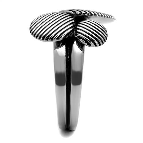 TK2973 High Polished Stainless Steel Ring featuring a jet epoxy stone, showcasing a sleek and modern design.