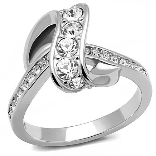 TK3026 High Polished Stainless Steel Ring featuring a clear top-grade crystal, showcasing a sleek and elegant design.