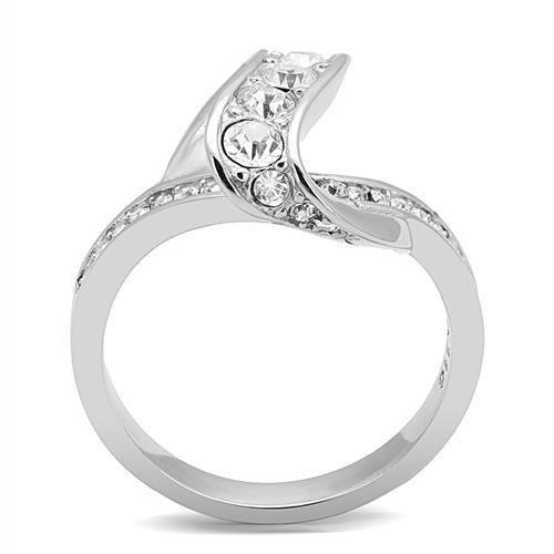 TK3026 High Polished Stainless Steel Ring featuring a clear top-grade crystal, showcasing a sleek and elegant design.