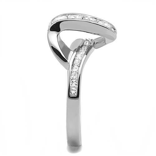 TK3026 High Polished Stainless Steel Ring featuring a clear top-grade crystal, showcasing a sleek and elegant design.