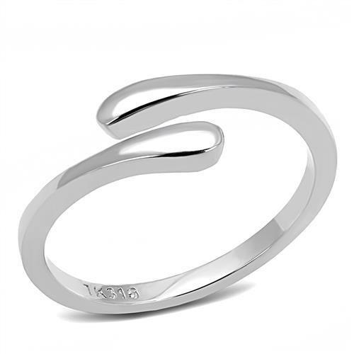 TK3029 High Polished Stainless Steel Ring with a sleek, shiny finish and no center stone, showcasing its minimalist design.
