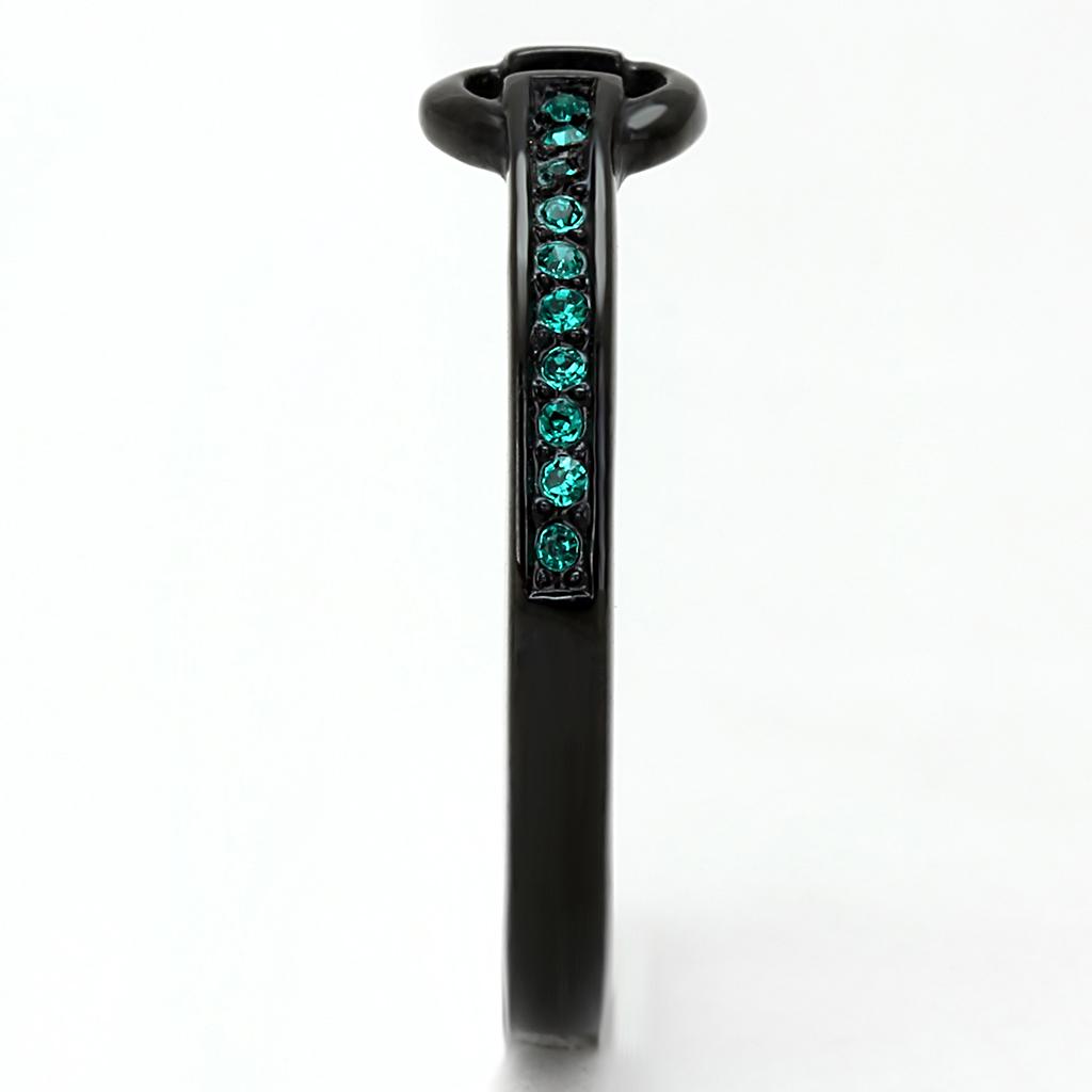 TK3055 IP Black Stainless Steel Ring featuring a top-grade emerald crystal centerpiece, showcasing a modern and elegant design.