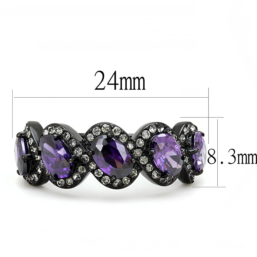TK3051 IP Black Stainless Steel Ring featuring an AAA Grade CZ center stone in Amethyst color, showcasing a modern and elegant design.