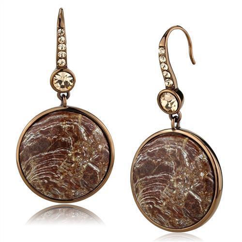 TK3069 IP Coffee light Stainless Steel Earrings featuring multi-color semi-precious Oligoclase stones, elegantly designed for any occasion.