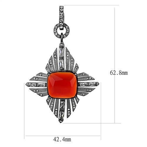 TK3080 IP Light Black Stainless Steel Earrings featuring vibrant orange synthetic glass stone, stylish and modern design.