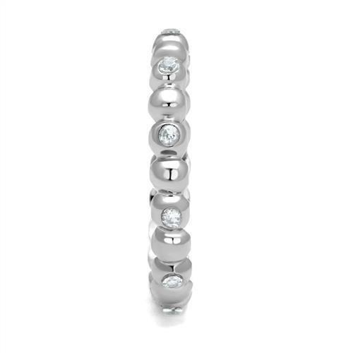 TK3085 High Polished Stainless Steel Ring featuring a clear AAA Grade CZ center stone, showcasing a brilliant shine.