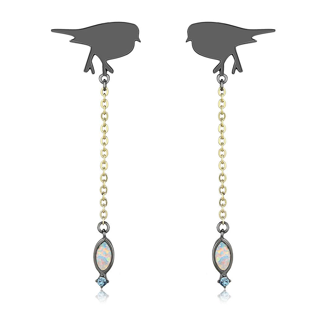 TK3098 IP Gold+ IP Black Stainless Steel Earrings featuring Aurora Borealis opal stones, showcasing a modern and elegant design.