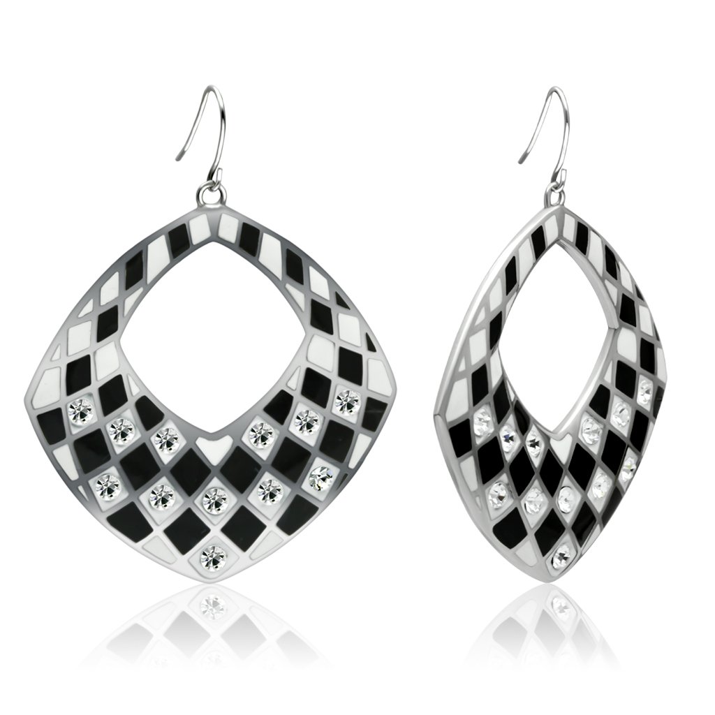 TK310 High Polished Stainless Steel Earrings featuring a clear top grade crystal centerpiece, showcasing a sleek and modern design.