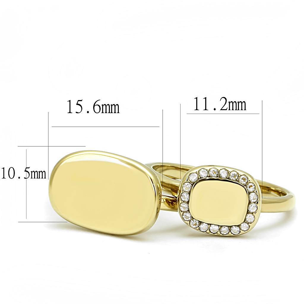 TK3121 IP Gold Stainless Steel Ring featuring a clear AAA Grade CZ center stone, showcasing its elegant design and durable finish.