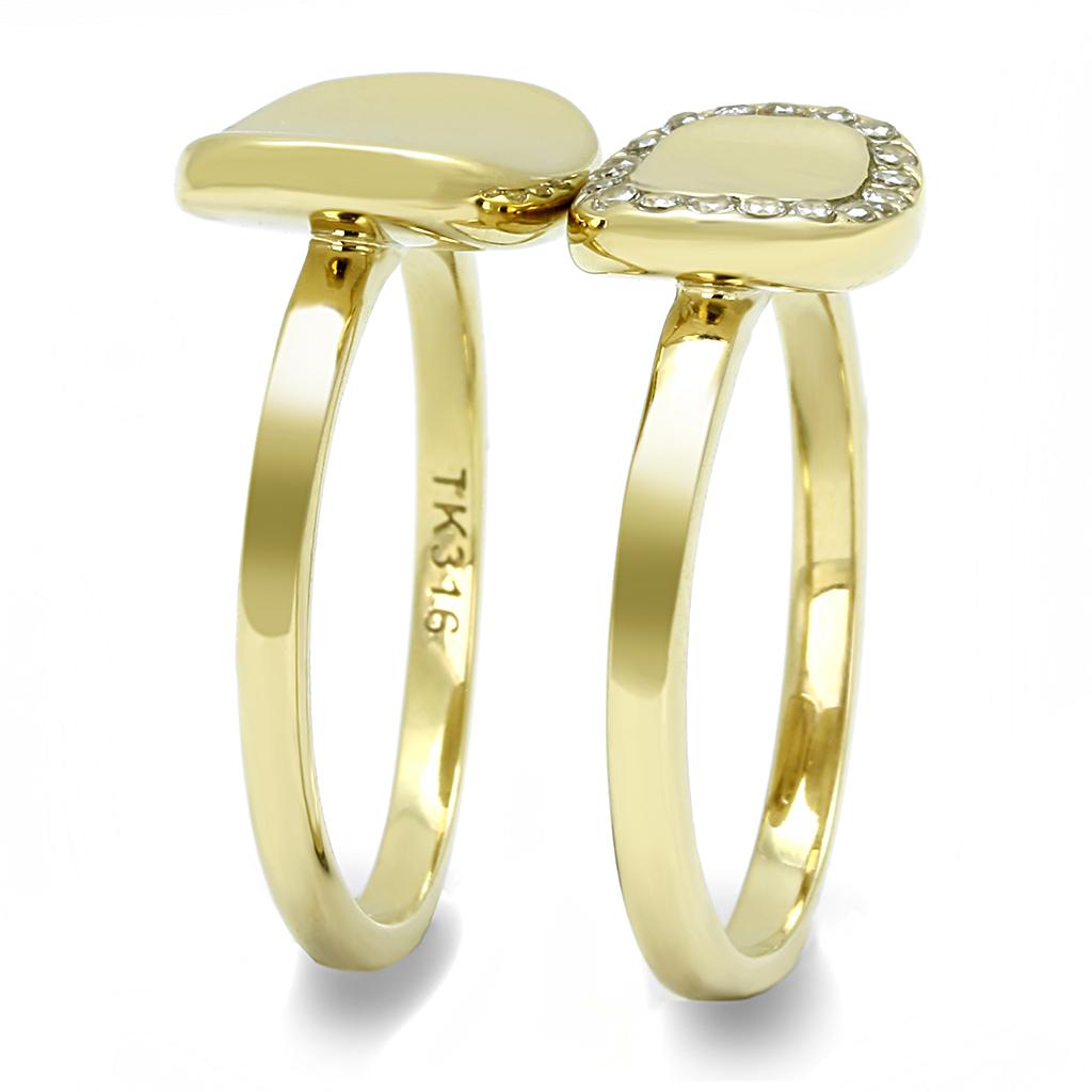 TK3121 IP Gold Stainless Steel Ring featuring a clear AAA Grade CZ center stone, showcasing its elegant design and durable finish.