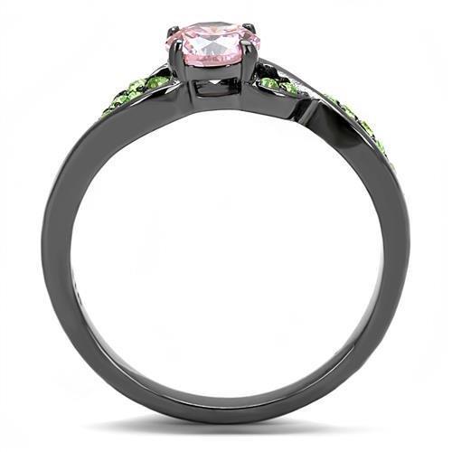 TK3132 IP Light Black Stainless Steel Ring featuring AAA Grade CZ stone in rose color, showcasing a modern and elegant design.