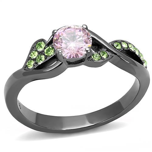 TK3132 IP Light Black Stainless Steel Ring featuring AAA Grade CZ stone in rose color, showcasing a modern and elegant design.