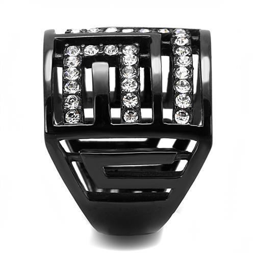 TK3134 IP Light Black Stainless Steel Ring featuring a clear top grade crystal, showcasing a modern and elegant design.