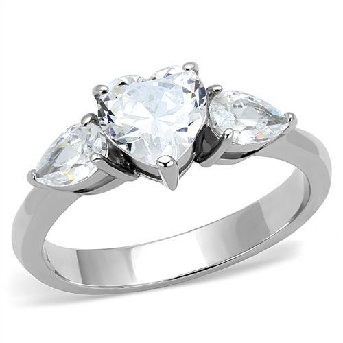 TK3138 High Polished Stainless Steel Ring featuring a clear AAA Grade CZ stone, showcasing a sleek and modern design.