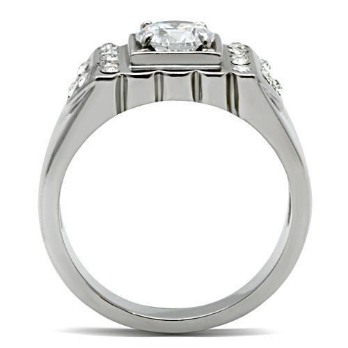 TK315 High Polished Stainless Steel Ring with AAA Grade Clear CZ, showcasing its elegant design and shiny finish.