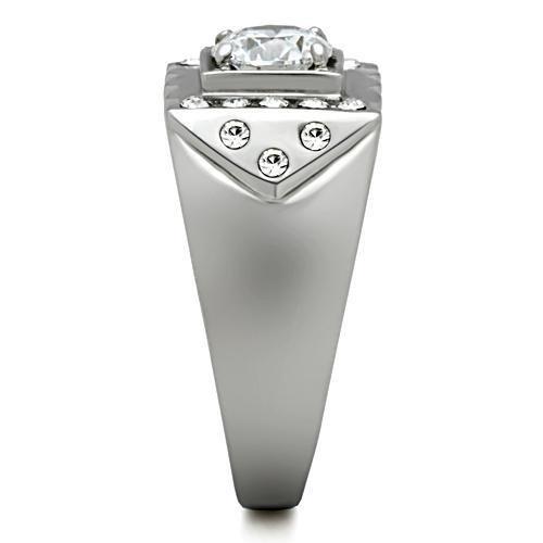 TK315 High Polished Stainless Steel Ring with AAA Grade Clear CZ, showcasing its elegant design and shiny finish.