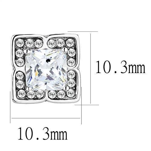 High polished stainless steel earrings featuring AAA grade clear cubic zirconia center stone, showcasing elegance and shine.