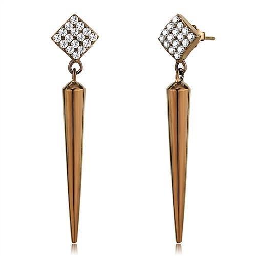 TK3158 IP Coffee light Stainless Steel Earrings featuring AAA Grade CZ, showcasing their elegant design and clear stone.