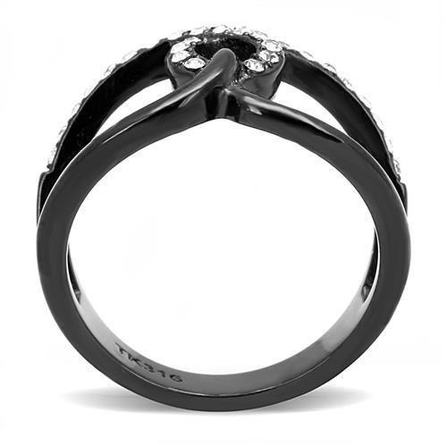 TK3166 IP Black Stainless Steel Ring featuring a clear top grade crystal, showcasing a modern and elegant design.