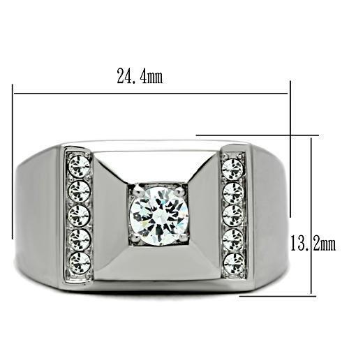 TK317 High Polished Stainless Steel Ring featuring a clear AAA Grade CZ center stone, showcasing a shiny and elegant design.