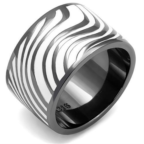 TK3171 IP Light Black Stainless Steel Ring featuring a white epoxy center stone, showcasing a modern and elegant design.