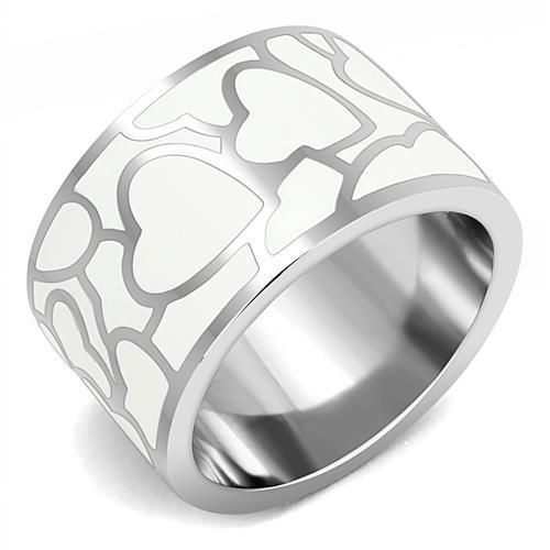 TK3172 High Polished Stainless Steel Ring featuring a white epoxy center stone, showcasing its elegant design and shiny finish.