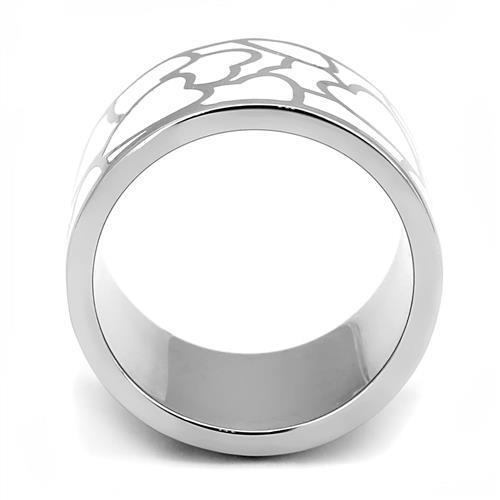 TK3172 High Polished Stainless Steel Ring featuring a white epoxy center stone, showcasing its elegant design and shiny finish.