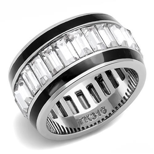 TK3173 High Polished Stainless Steel Ring featuring a clear top-grade crystal, showcasing its elegant design and shiny finish.