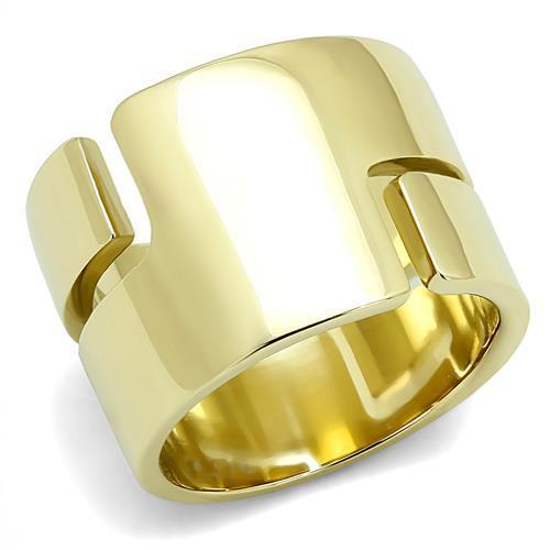 TK3118 IP Gold Stainless Steel Ring with a sleek design, featuring a shiny ion plating finish and no center stone.