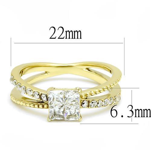 TK3181 IP Gold Stainless Steel Ring featuring AAA Grade clear CZ stone, showcasing its elegant design and luxurious finish.