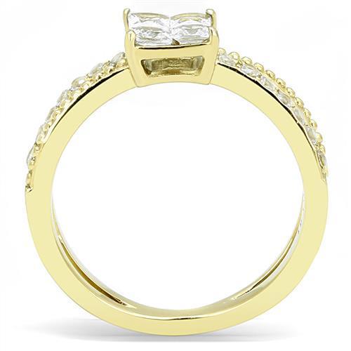 TK3181 IP Gold Stainless Steel Ring featuring AAA Grade clear CZ stone, showcasing its elegant design and luxurious finish.