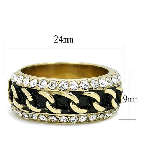 TK3196 IP Gold Stainless Steel Ring featuring a clear top-grade crystal, showcasing a luxurious design and elegant finish.