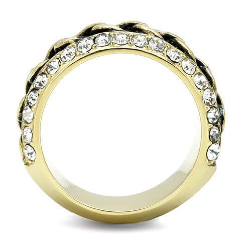 TK3196 IP Gold Stainless Steel Ring featuring a clear top-grade crystal, showcasing a luxurious design and elegant finish.