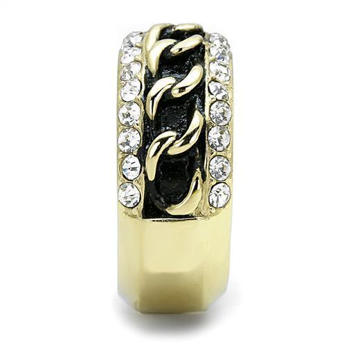 TK3196 IP Gold Stainless Steel Ring featuring a clear top-grade crystal, showcasing a luxurious design and elegant finish.