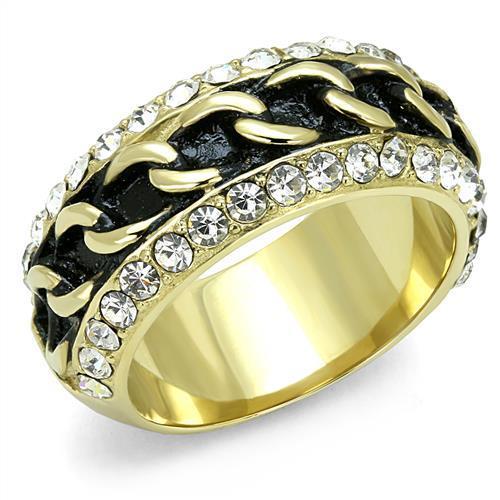TK3196 IP Gold Stainless Steel Ring featuring a clear top-grade crystal, showcasing a luxurious design and elegant finish.