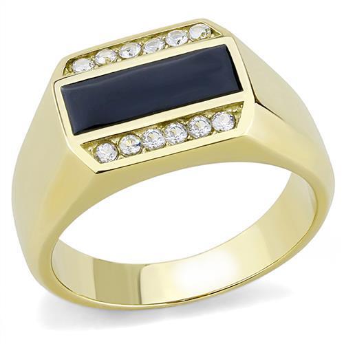 TK3222 IP Gold Stainless Steel Ring featuring a clear AAA Grade CZ center stone, showcasing its elegant design and luxurious finish.