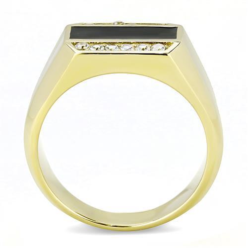 TK3222 IP Gold Stainless Steel Ring featuring a clear AAA Grade CZ center stone, showcasing its elegant design and luxurious finish.