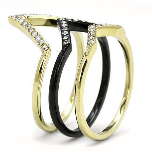 TK3202 IP Gold+ IP Black Stainless Steel Ring featuring a clear top-grade crystal centerpiece, showcasing a luxurious and modern design.
