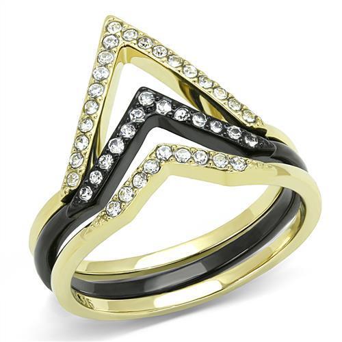 TK3202 IP Gold+ IP Black Stainless Steel Ring featuring a clear top-grade crystal centerpiece, showcasing a luxurious and modern design.